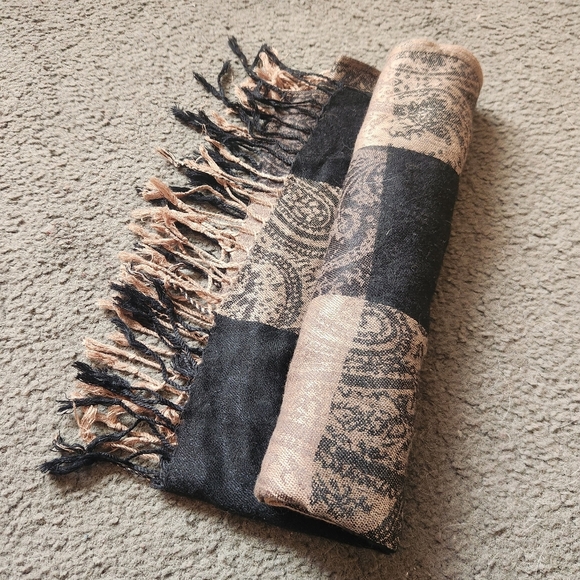 unbranded Accessories - Cashmere Scarf Brown Black Wool Plaid Fringe Shawl Wrap 26 x 72